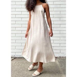 OAK + FORT Linen Blend Midi Dress Oatmeal – Size XS